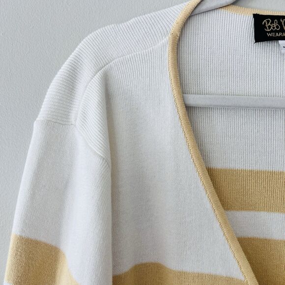 Bob Mackie Wearable Art Soft Yellow & White Stripe Zip Cardigan Sweater Plus 2X - Picture 3 of 10